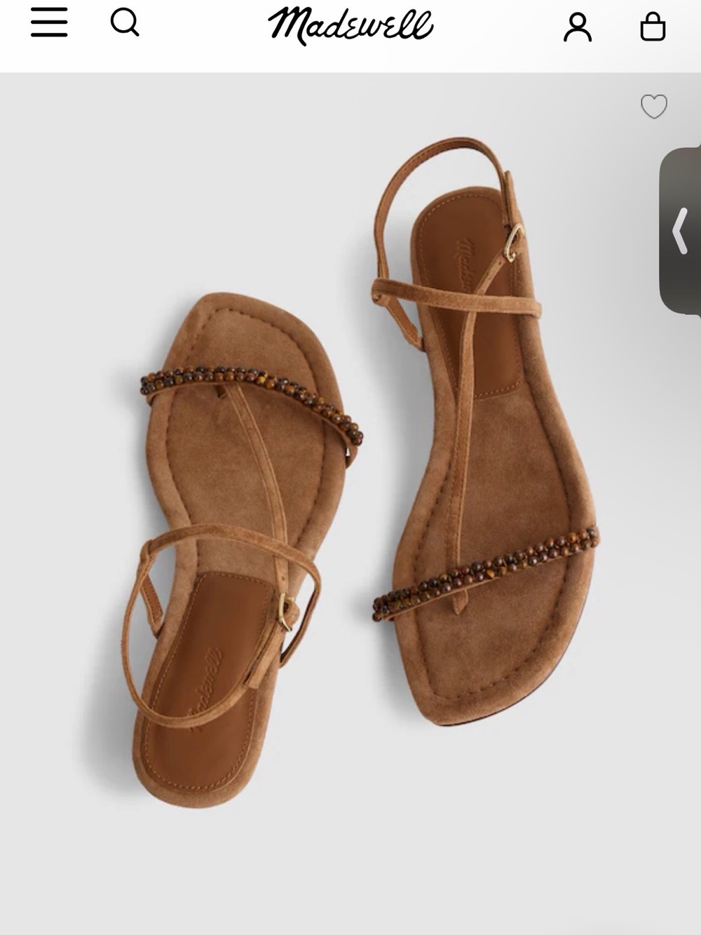 NWOT Madewell Chestnut Beaded Suede Flat Sandals